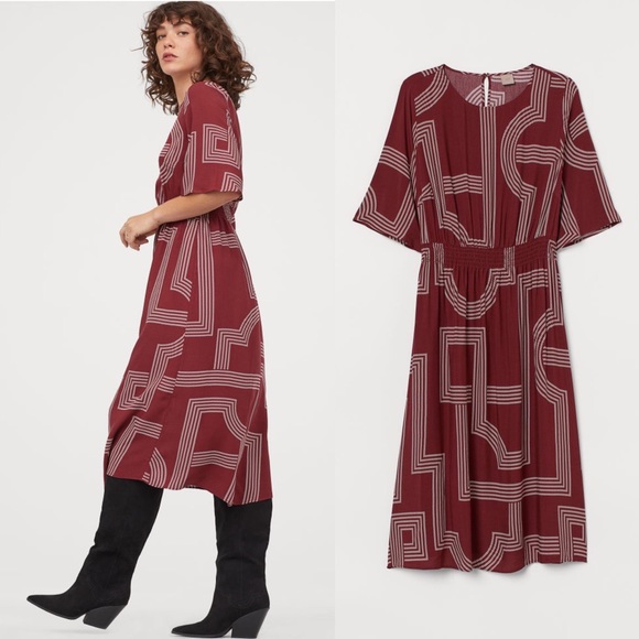 H&M Dresses & Skirts - H&M calf length dress - dark red pattern